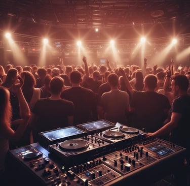 Close-up of high-quality DJ sound and lighting equipment in use