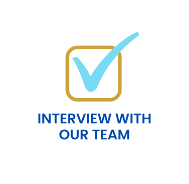 Checklist icon with a check mark next to the text “Interview with Our Team” on a clean background.