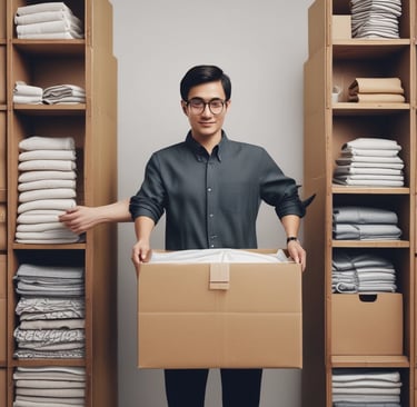 Smiling woman wearing a fayway t-shirt holding a package at her doorstep