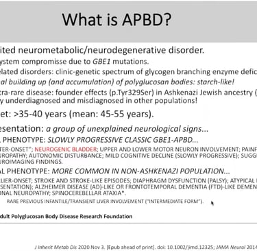 Adult Polyglucosan Body Disease; Doença com Corpos de Poliglucosan do Adulto; Bexiga Neurogênica