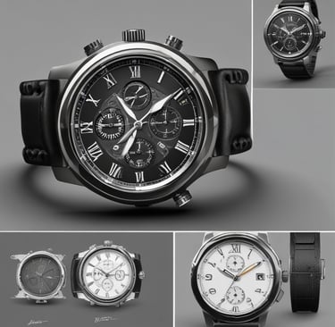 Close-up of a modern wristwatch with a sleek metal band on a wooden surface