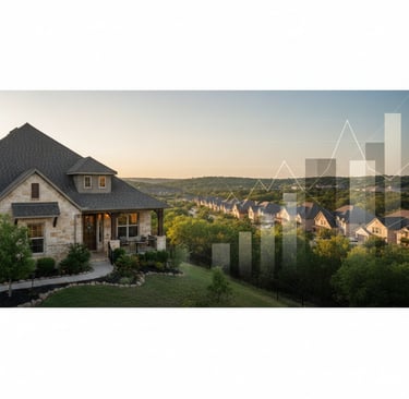 House with rolling hills and graph overlay