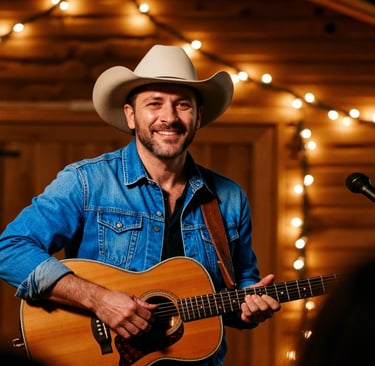 Brew playing guitar in his backyard last summer