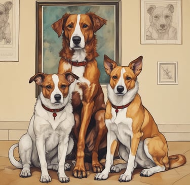 Buildings with a mural of figures on the exterior.