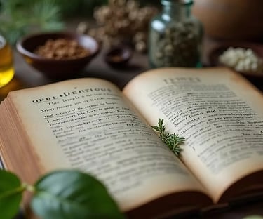 a book opened to show a book with a bottle of oil