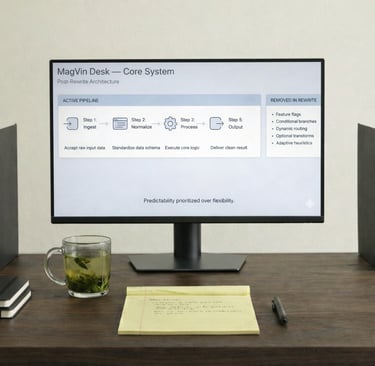 MagVin Desk v3 workspace following a full architectural rewrite focused on simplicity and control