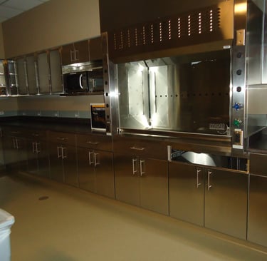 Commercial Steel kitchen for a large-scale retail environment.