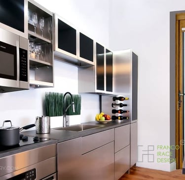 Handless modern steel cabinets for kitchen