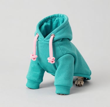 Sudadera con capucha color turquesa para perros o gatos pequeños, con cordones rosas y puños
