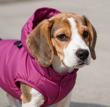 Perro beagle con chaleco rosa mexicano
