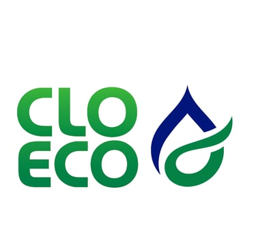 CLO ECO logo featuring green text and a blue water drop icon with a leaf.