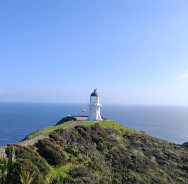Vistas al Cape Reinga de nueva zelanda desde el paseo de acceso