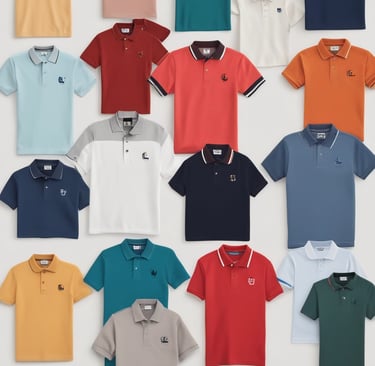 A vibrant display of customized corporate t-shirts neatly arranged on hangers in a bright, modern workspace.