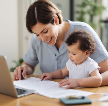 A soothing, soft pastel image of a mother holding her baby, surrounded by natural elements.