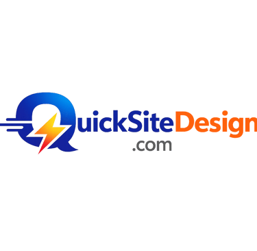 QuickSiteDesign.com logo featuring a blue letter Q with a lightning bolt and orange text on a black background.