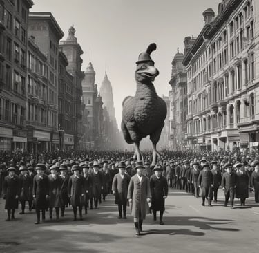 a statue in the middle of a city with tall buildings in the background