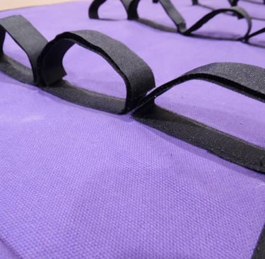 Close-up of a purple multi-loop bag