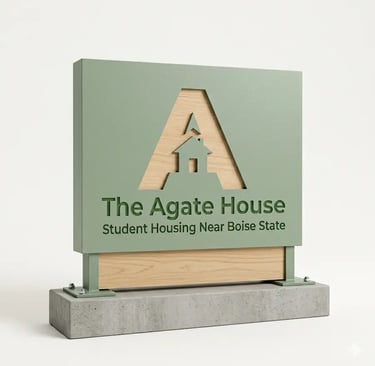 The official logo for Agate House, providing quality student housing near Boise State University.