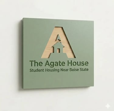 Logo for The Agate Student House, fully furnished off-campus male housing near Boise State University.