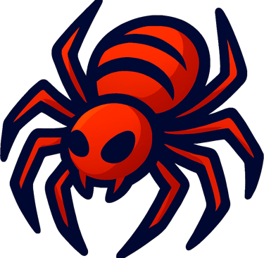 Red and black cartoon spider illustration with a menacing look and sharp legs for Halloween decor.