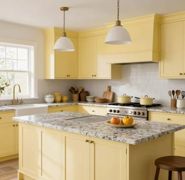 A bright, airy kitchen nook with wooden countertops, hanging plants, and sunlight streaming through a window.