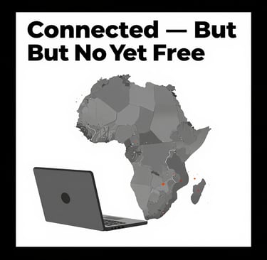 A sleek laptop displaying a detailed interactive map of African digital infrastructure hubs under a focused desk lamp.