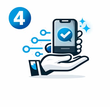 Project delivery on mobile device with completed digital solution and confirmation check