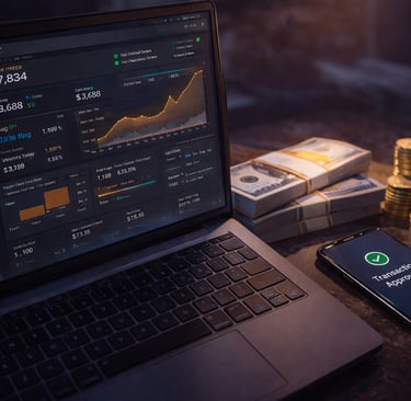 Business analytics dashboard with revenue growth charts and financial performance data