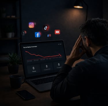 Low social media performance with declining analytics due to poor content strategy