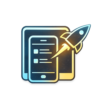 Fast website launch with mobile app and rocket symbol representing speed and performance