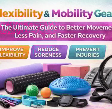 Flexibility and mobility gear including foam rollers, yoga mats, and stretching tools for recovery.