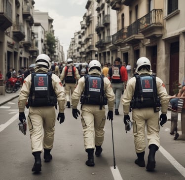 Close-up of hands preparing medical supplies and tools for an urgent intervention.