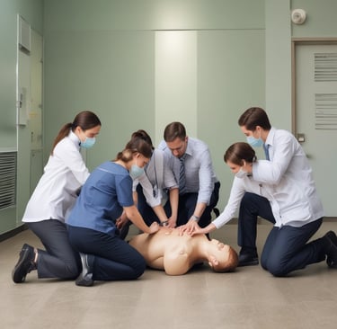 A lively training session where Pedro explains emergency procedures using a mannequin for practice.