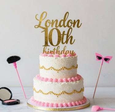 Colorful 3D printed birthday cake toppers and party favors arranged on a festive table