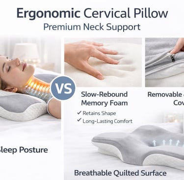 Cervical Pillow for Neck Pain Relief, Orthopedic Memory Foam Contour Pillow for Side & Back Sleepers