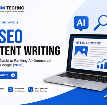 AI SEO Content Writing featured article banner on AnumTechno blog showing guide to ranking AI-genera
