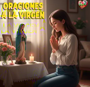 Una mujer joven en oraciones a la virgen sección de la página Voces de amor y vida