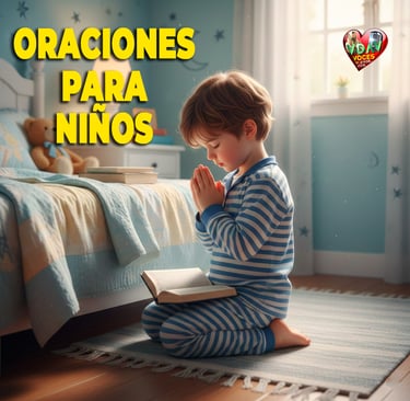 Un niño al lado de su cama en oraciones para niño sección de la página Voces de amor y vida