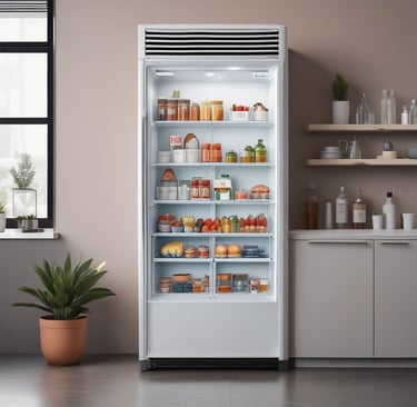 A cozy kitchen corner featuring a modern refrigerator and a washing machine side by side.