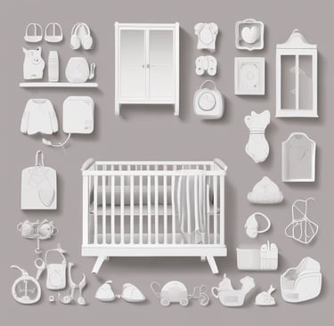 A bright and clean image of baby safety equipment like monitors and thermometers with a calm background.