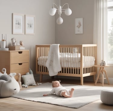 A bright and clean image of baby safety equipment like monitors and thermometers with a calm background.