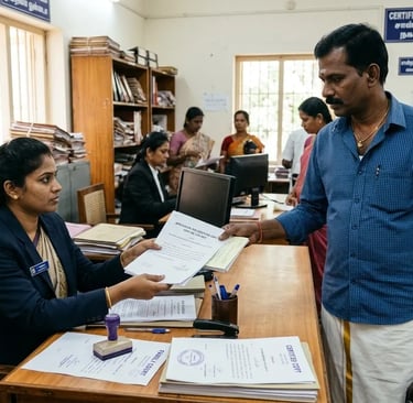 Applying for certified copy in family court Chennai at certified copy counter with legal documents