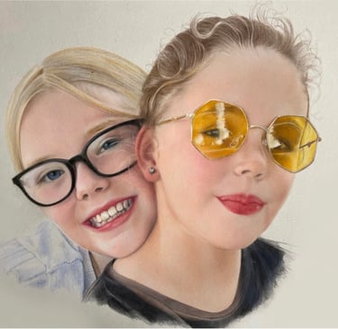 People portrait, sisters art, pencil drawing, beautiful girls