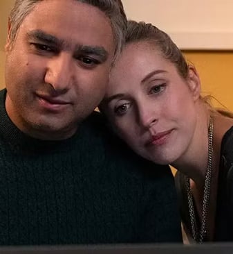 Edyta Budnik (right) as Nate's girlfriend Jade in Ted Lasso