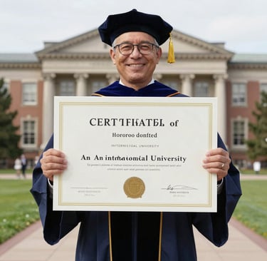 A web profile page displayed on a laptop screen showcasing an honorary doctorate recipient’s biography.