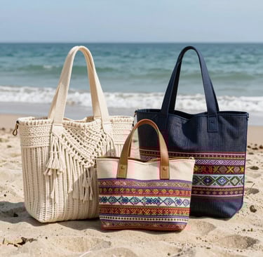 Delicate macramé bracelets and pendants displayed on a sandy shore with seashells