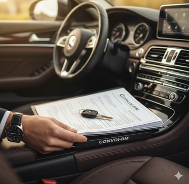 Documents d'assurance tous risques et transfert de responsabilité pour convoyage automobile professi