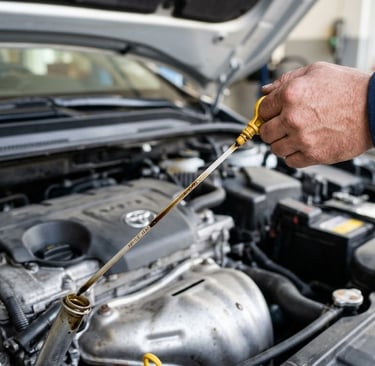 Vérification du niveau d'huile moteur et des fluides avant un convoyage technique