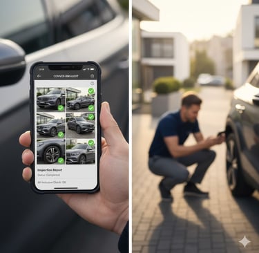 Rapport d'état des lieux numérique sur application mobile lors d'une livraison de véhicule.
