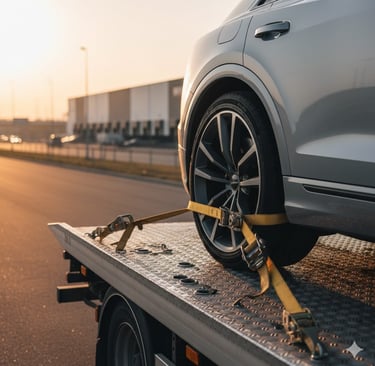 Transport sur plateau pour voiture de collection ou véhicule en panne.